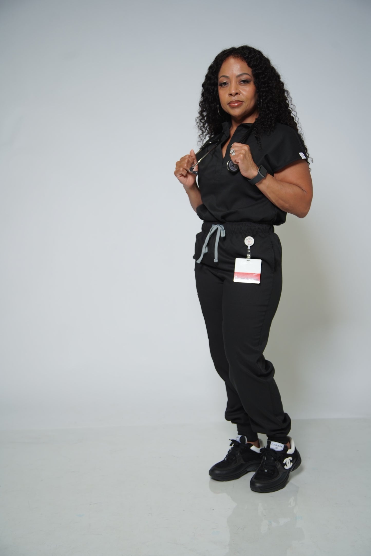 Bolus Black Jogger Scrub Top