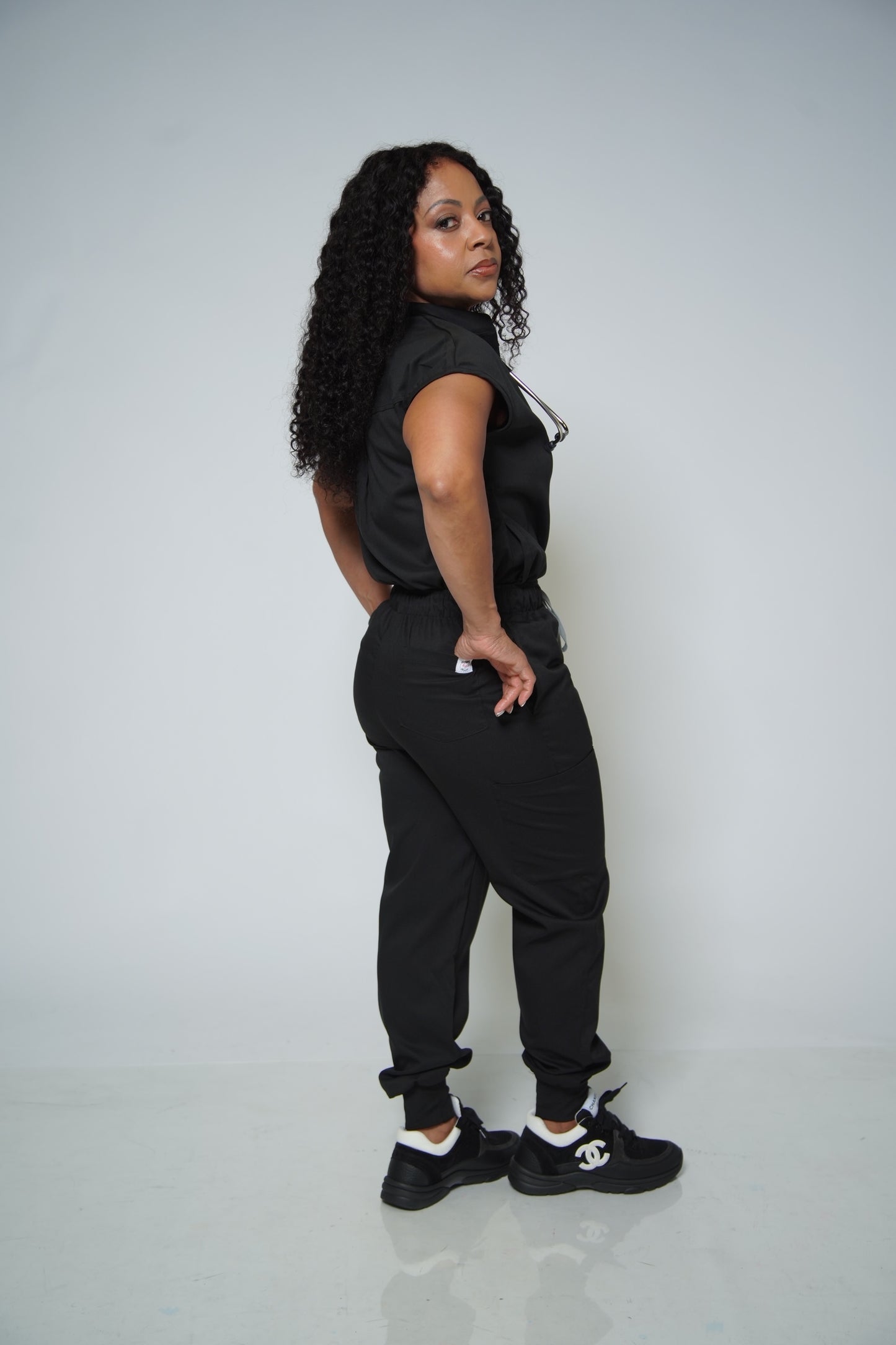 Bolus Black Jogger Scrub Top